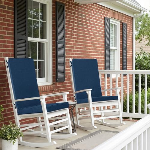Image of Outdoor Chair Cushions 20x20, Water-Resistant & Fade-Resistant, Patio Furniture Lawn Dining Chair Seat Replacement with High Back, Ties Zipper, Removable Cover, Set of 4, Navy Blue