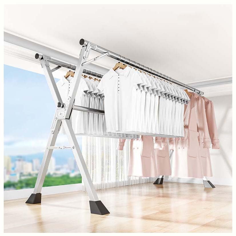 Séchoir à linge inox durable et robuste avec crochets coupe-vent