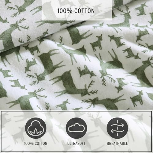 Image of Eddie Bauer - Flannel Sheets King Size, Anti-Pilling & Wrinkle Resistant Cotton, Touchably Soft for All-Season Comfort - Bed Sheets with Matching Pillowcases & Fitted Sheet (Deer Camp Green)