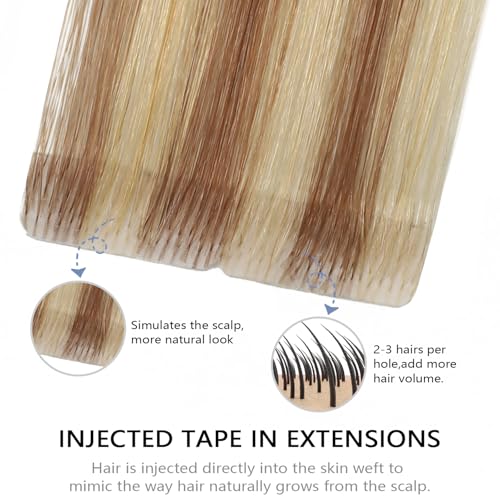Image of COOKAYU Invisible Tape in Hair, Gold Brown to Caramel Blonde 20pcs /pack 18Inch 40g Seamless Tape in Extensions Real Human Hair Injected Invisi Edge Extensions