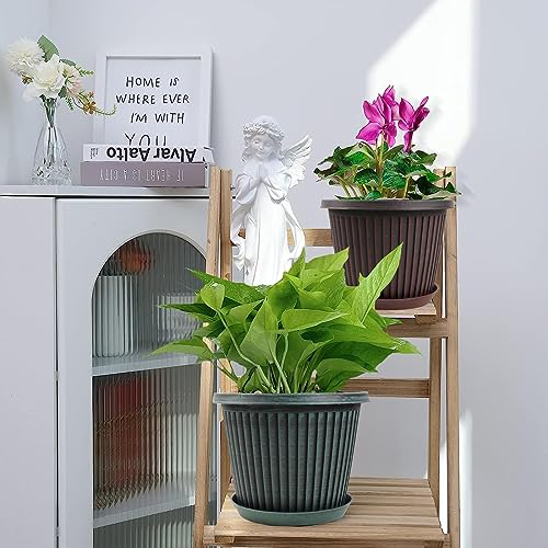 Plant Pots Set of 3 Pack 10 inch, Large Flower Pots with Drainage Holes and Saucer,Modern Decorative Planters Planting Pots for Indoor Outdoor Garden Plants and Flowers.Capacity1.7Gallon.【Red】 - Thumbnail 7