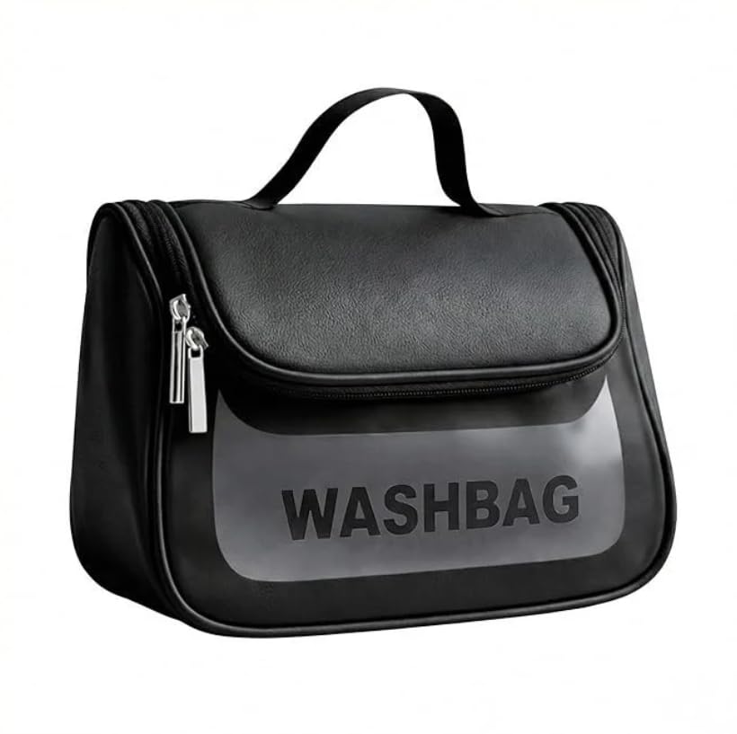 Waterproof Hanging Toiletry Bag with Zip Closure, Transparent Wash Bag with Hook, Compact Cosmetic & Grooming Storage Pouch for Travel, Gym & Hotel Use (Black)-picture-10