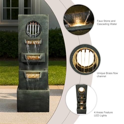 Image of Naturefalls 39.3 inch H Modern Outdoor Fountain - 4-Tiered Outdoor Garden Fountains with Contemporary Design&LED Light for Garden, Patio, Deck, Porch, Backyard and Home Art Decor