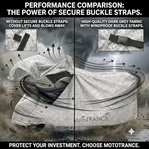 Image of Mototrance All Weather Protection Two Wheeler Cover for All Bikes /Royal Enfiled /Upto Pulsar 160CC to 350CC | Anti Dust, 100% Waterproof, Heat Resistant, UV Proof with Mirror Pocket | Aero Silver