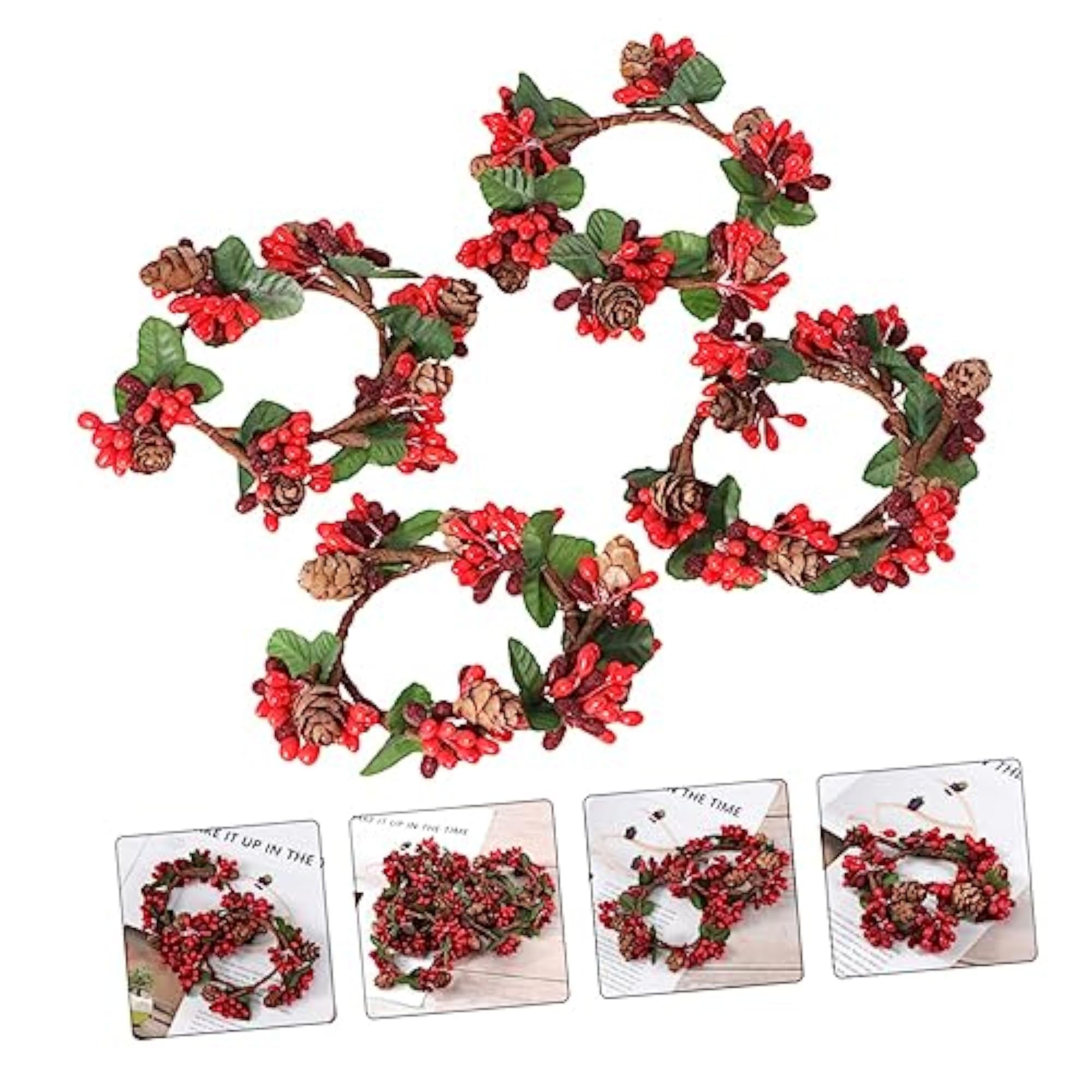 Christmas Candle Stand Decor Wreaths with Fake Berries