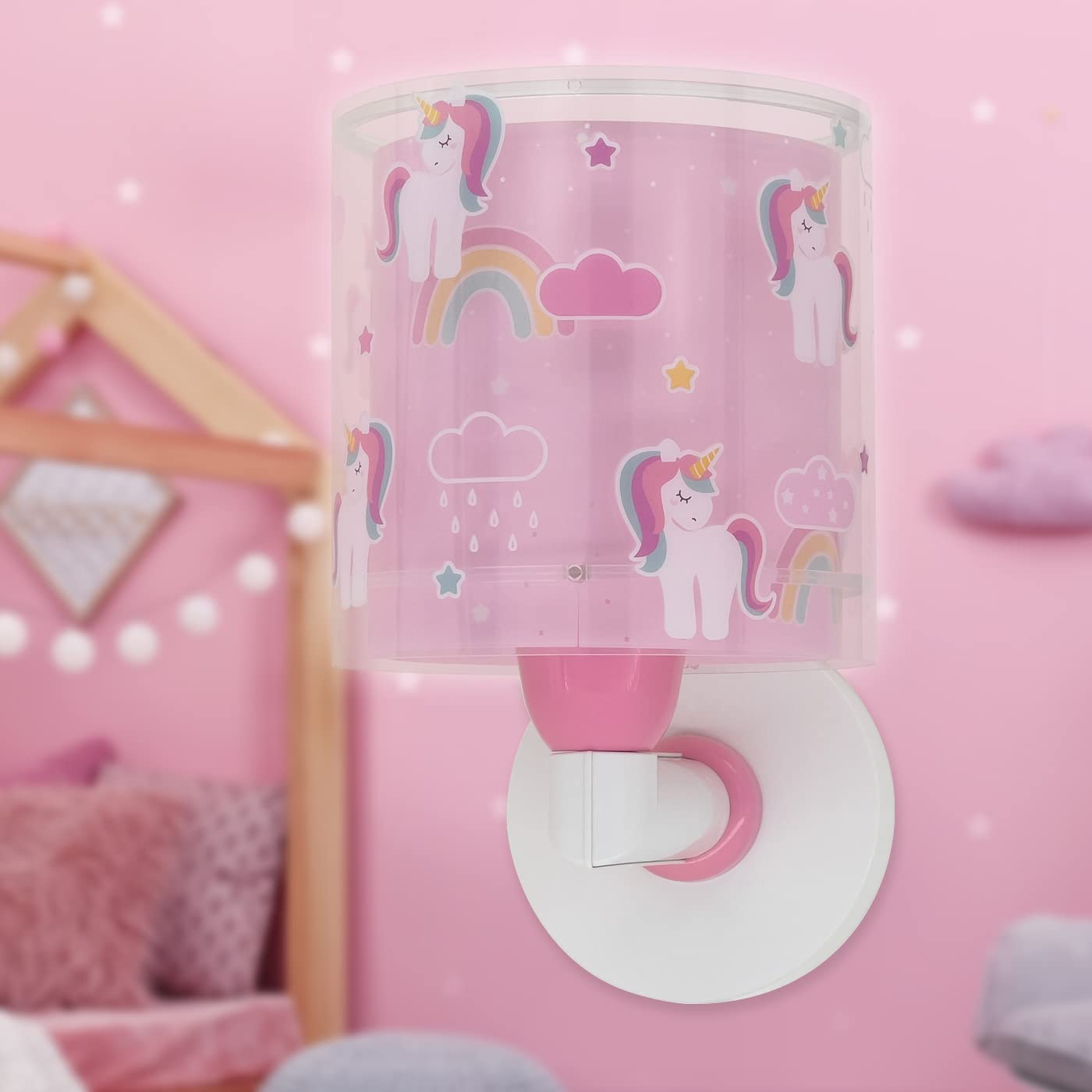 Dalber Lámpara Aplique Pared Infantil Unicorns Unicornios 41599 | Lámpara aplique de pared con instalación directa a la corriente o mediante cable con interruptor incluido.