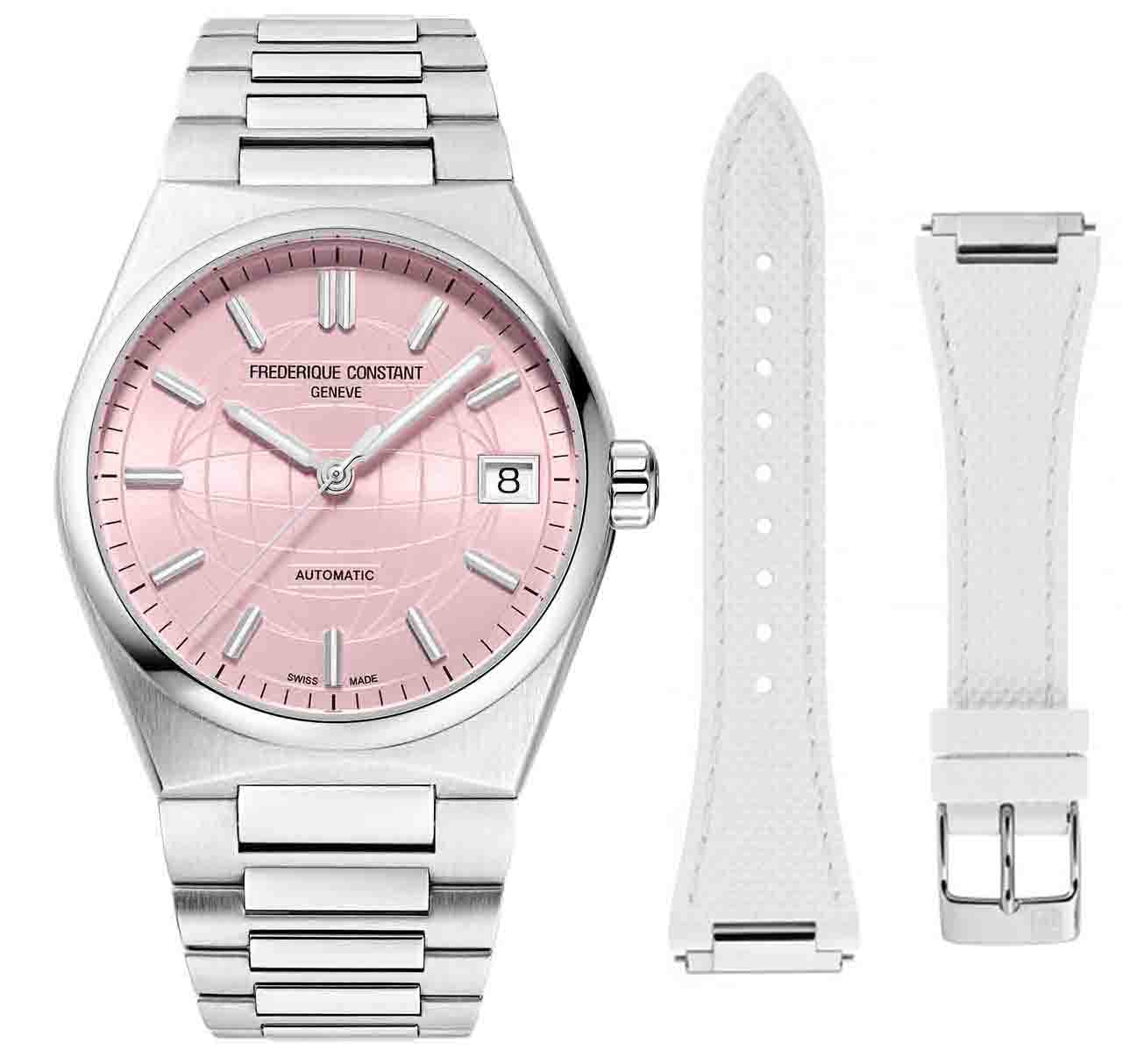 Frederique ConstantFC-303LP2NH6B Highlife Stainless Steel Analogue Watch for Women, Pink/Silver