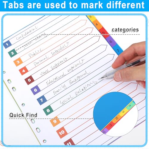 5er Set Register für Ordner A4, 12 Teilige Trennblätter mit 11 Löchern Deckblatt für Zuhause Büro Schule
