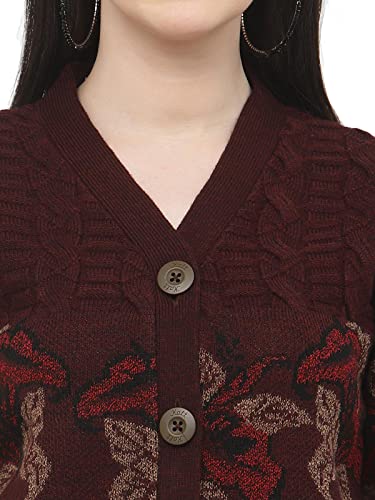 Image of Kalt Women Sweater for Winter Woolen Acrylic Full Sleeves V Neck Floral Design Cardigan Sweater for Women