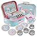 Jewelkeeper 15 Piece Kids Pretend Toy Tin Tea Set & Carrying Case - Rainbow Unicorn Design