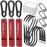 [ネセクト] ホイッスル 笛 エマージェンシーホイッスル 防災 防犯 アウトドア 軽く吹ける 大音量 緊急用 ストラップ カラビナ ネームプレート付属 小型軽量アルミA6063 食品衛生法適合品 [日本国内企画品] (ベルベットレッド, 3個セット)