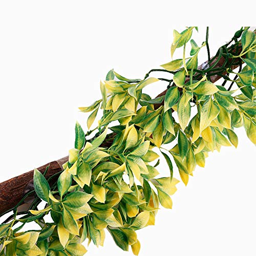 Abizoo 2 Pieces Reptile Plastic Plants Leaves , Habitat Amphibian Accessories Enclosure Decor Tank Decoration Vines for Climbing, Decorate Grass with Suction Cup for Reptile & Amphibian Habitat Plant
