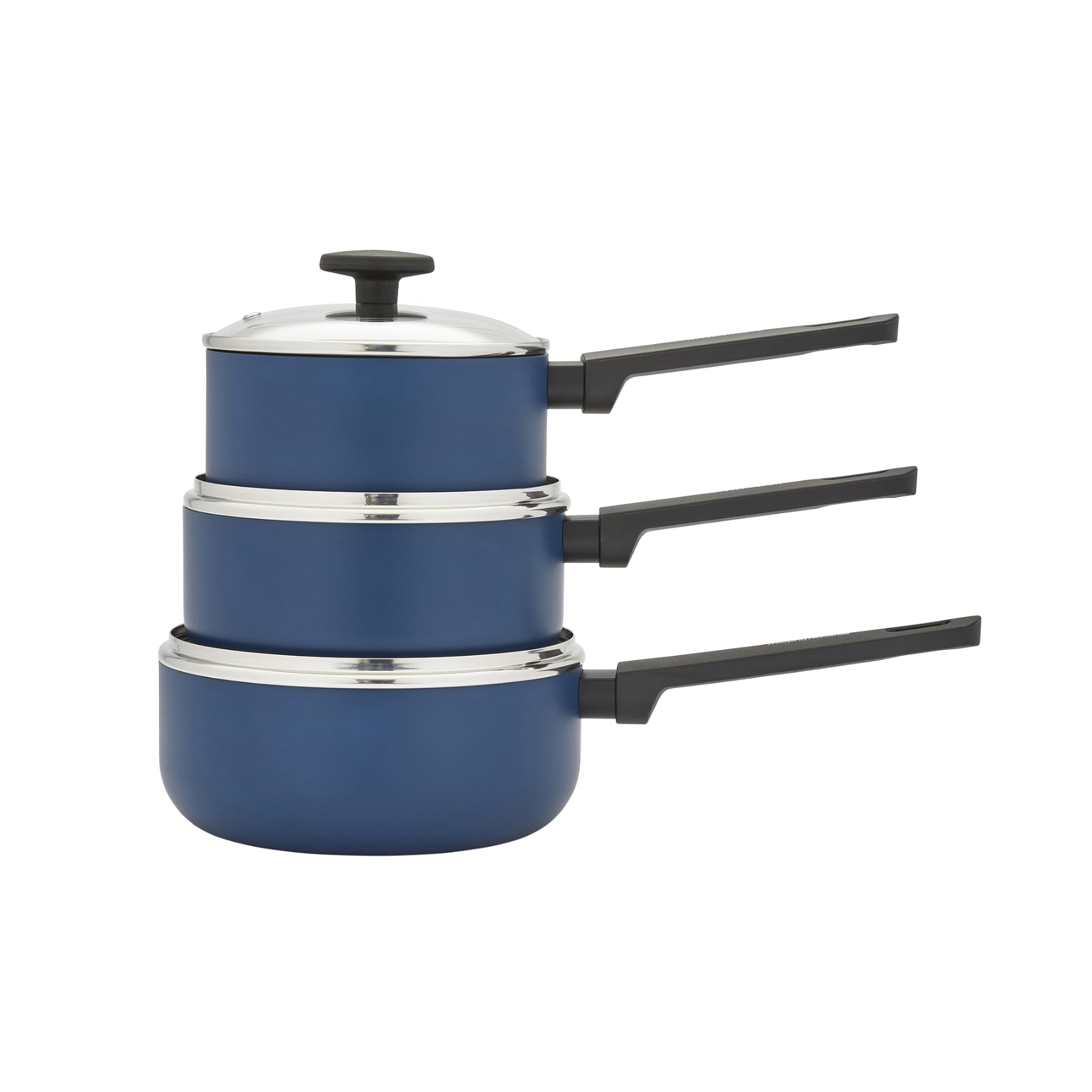 Morphy Richards 3-Piece Saucepan Set, Recycled Aluminium, 16cm, 18cm & 20cm Saucepans, Non Stick Coating, Soft Touch Handles, Suitable for All Hobs, Blue, 859001