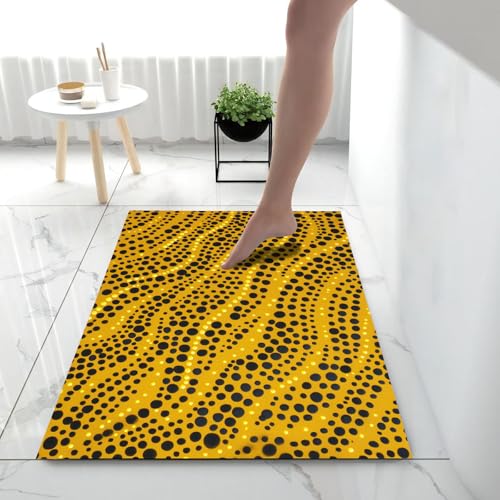 Paillasson jaune 60x90cm avec lignes et points pour entrée chic