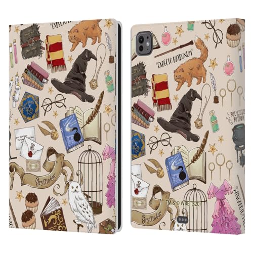 Head Case Designs Officially Licensed Harry Potter Hogwarts Pattern Deathly Hallows XXXVII Leather Book Wallet Case Cover Compatible With Apple iPad Pro 11 M4 2024