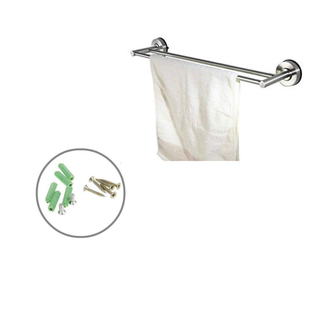 Portasciugamani a doppia barra in acciaio inox cromato, 60 cm, montaggio a parete, per bagno e cucina, salvaspazio, soluzione di archiviazione efficiente