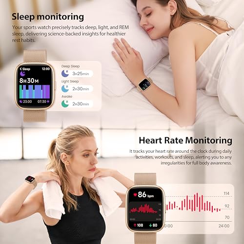 Image of Smart Watch for Women with Alexa Built-in, 1.83 inch HD Touchscreen Fitness Tracker with Bluetooth Calls, Heart Rate /Sleep Monitor, 120+ Sports Fitness Watch, IP68 Waterproof Smartwatch for Android iOS
