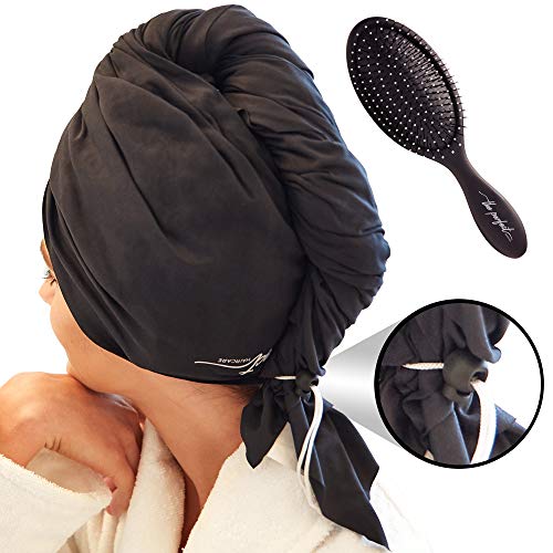 Ultra-Fine Microfiber Hair Towel Wrap - The Perfect Haircare - Anti-frizz Fast Drying Turban with Wet/Dry Brush