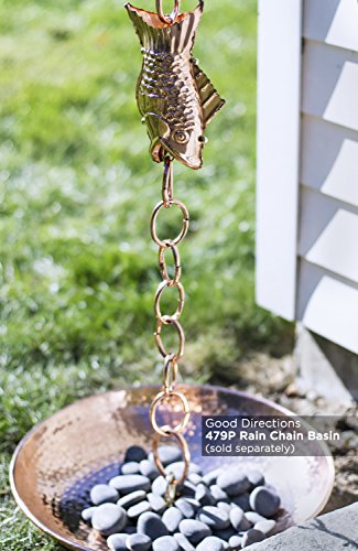 Good Directions 487P-8 Fish Rain Chain, 8-1/2 Feet Long, Large Wide Mouthed, Polished Copper #TOP6
