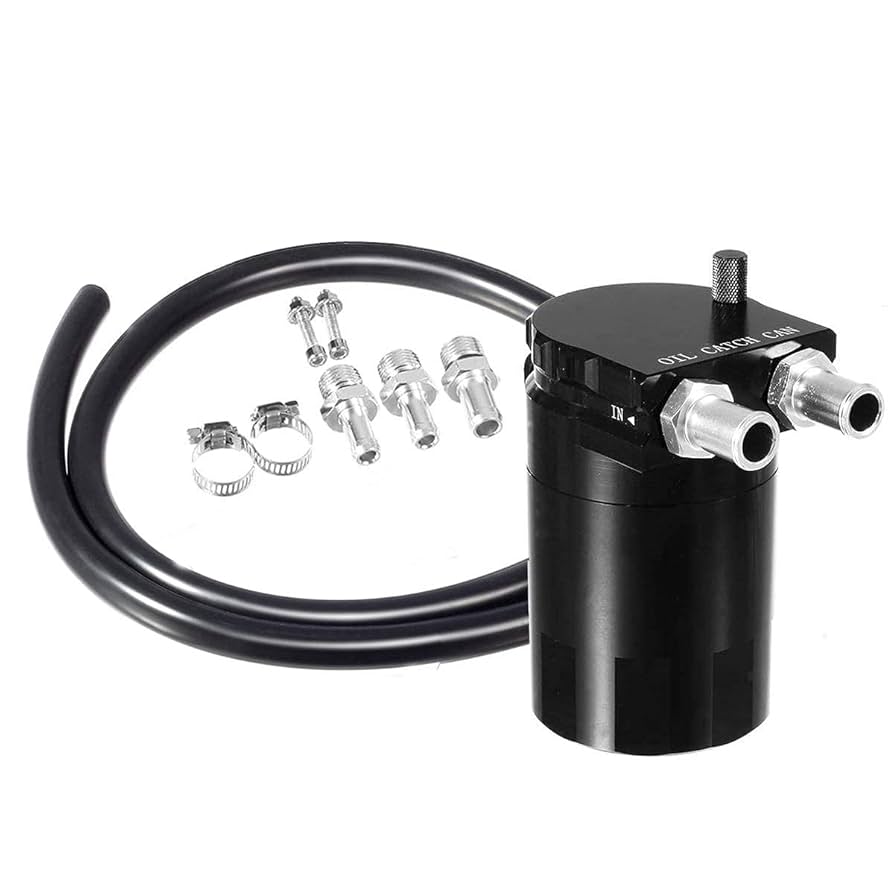 Universal Car Oil Catch Can Kit Reservoir Tank 300ml With Breather Aluminum Compact Dual Cylinder Polish Baffled Engine Air Oil Separator Tank Fit Black