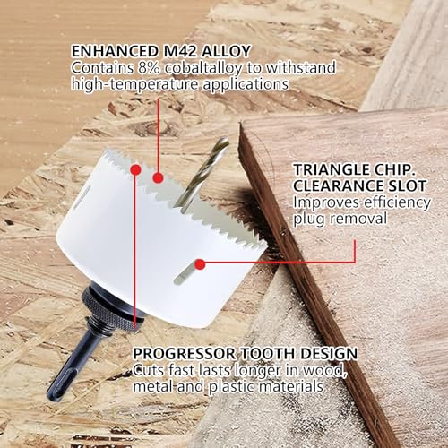 Greywolf 15 pcs Bi-Metal Hole Saw Set, M42 8% Cobalt HSS Hole Saw Kit with 3/4"-2-1/2" (19-64mm) 9 pcs Hole Saw Blades, Box with Arbor, Drill Bit, Hex Key, for Metal, Wood, Plastic 2 Greywolf 15 pcs Bi-Metal Hole Saw Set, M42 8% Cobalt HSS Hole Saw Kit with 3/4"-2-1/2" (19-64mm) 9 pcs Hole Saw Blades, Box with Arbor, Drill Bit, Hex Key, for Metal, Wood, Plastic - Image 2