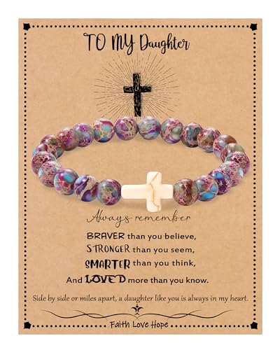 Image of Cross Bracelets for Women, Christian Gifts for Women Stocking Stuffers for Teens Cross Bracelet Imperial Nature Stone Bead Bracelet Confirmation Baptism Gift for Teen Girls Christmas Religious Gift Cathlic Faith Jewelry