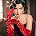 THARAHT Women Long Gloves with Satin Elbow Length for 1920s Opera Tea Party Costumes Bridal Evening Dress,Red