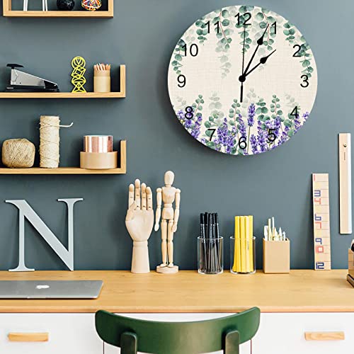 Lartdumur Wall Clock Green Eucalyptus Lavender Clocks Easy To Read Battery Operated Watercolor Leaves Purple Flower Retro Decorative For Living Room Kitchen Home Office 12 Inch #TOP3