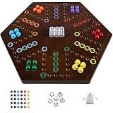HOROW 20 inch Wahoo Marble Board Game for 4-6 Players - 2 Sided Painted Wooden Board - Thicken Dice Marbles Game - Perfect for Family & Party Game Nights (Fire Color)
