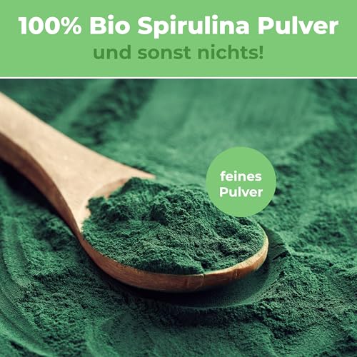 Curly Superfood Spirulina Pulver Bio 500g - 100% naturreine BIO Rohkostqualität - Fein gemahlenes Bio Spirulina Pulver für Smoothies, Säfte & Speisen