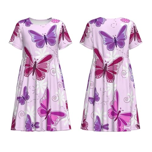 Robe d'été de qualité supérieure imprimé papillon rose coupe trapèze