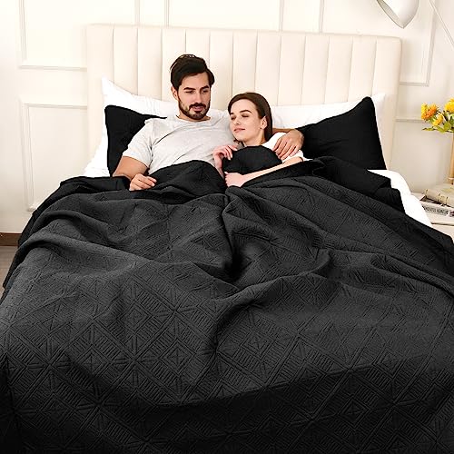 Phf Lightweight Summer Quilt Set Full Queen Size, 3Pcs Ultra Soft Ultrasonic Bedspread, Geometric Square Pattern Coverlet, Drop Nicely Bed Spread 90" X 96"With 2 Pillow Shams, Black #TOP1