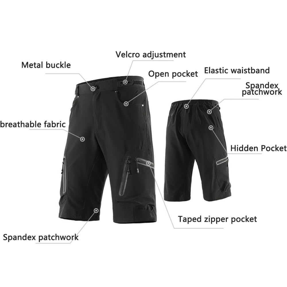 Traspiranti Pantaloncini da Ciclismo Uomo con Gel 5D, Ad Asciugatura Rapida Pantaloncini MTB Elasticizzati Pantaloncino Cargo Leggeri dalla vestibilità Ampia Pantaloncino da Trekking