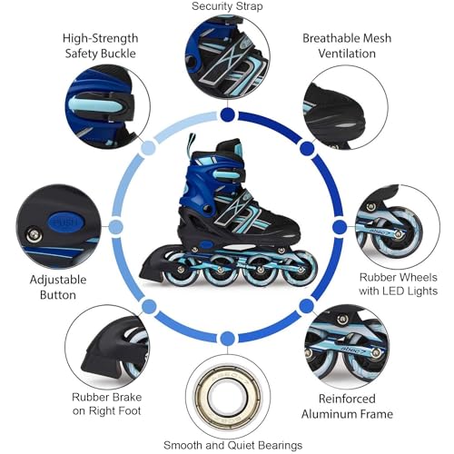 XINO SPORTS Adjustable Inline Skates for Boys and Girls, Aqua, Medium 1-4 - image 8