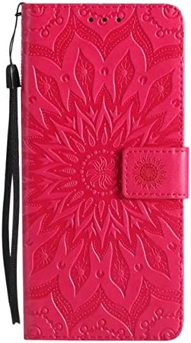 A-slim Galaxy Note 8 Wallet Case, (TM) Sun Pattern Embossed PU Leather Magnetic Flip Cover Card Holders & Hand Strap Wallet Purse Case for Samsung Galaxy Note 8 - Red
