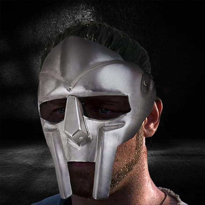MF Doom Mask Gladiator Mad-villain 18G Steel Brass Face Armor Medieval Handmade silver Finish - Image 2