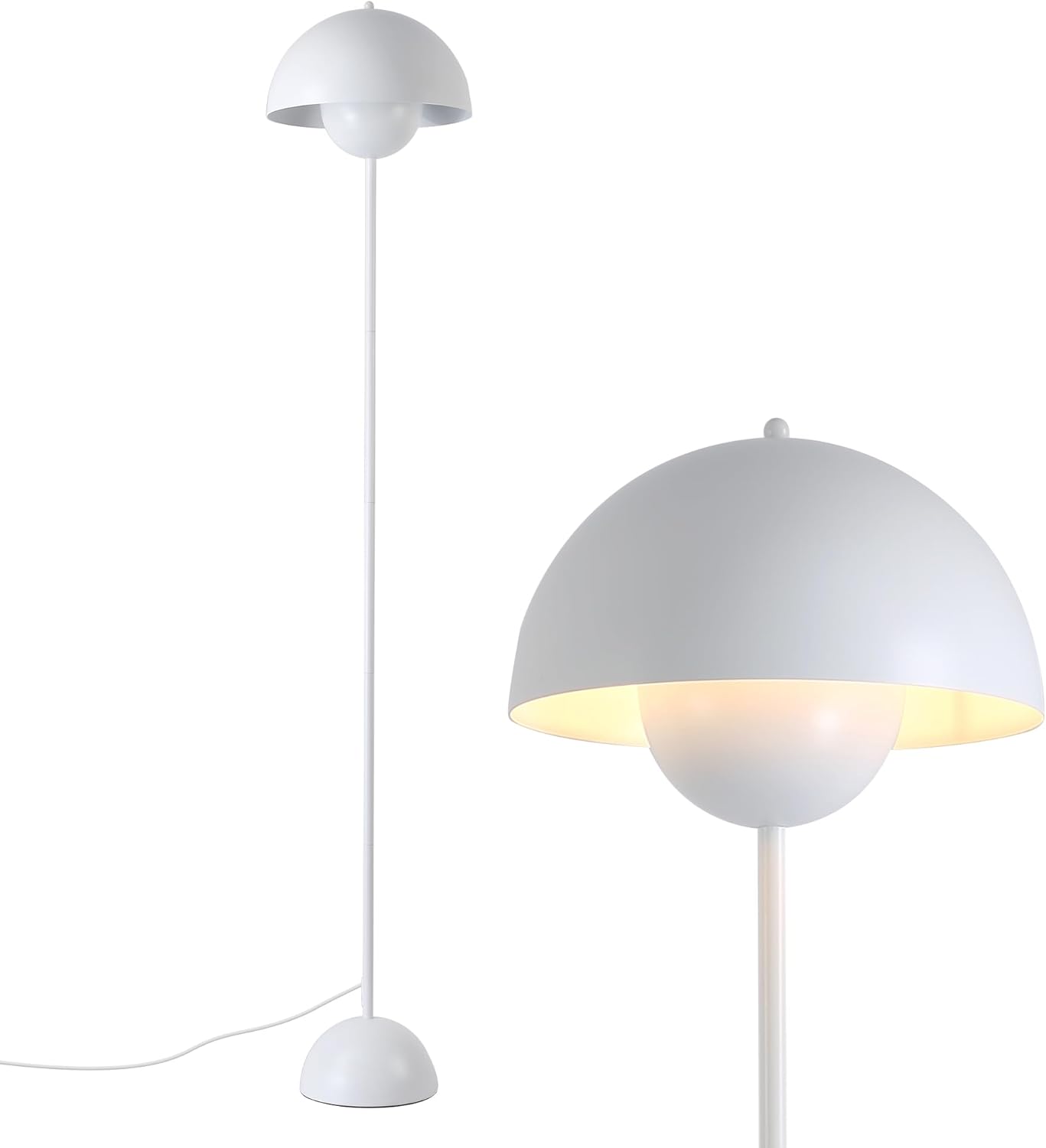 SUNLLOK White Flowerpot Floor Lamp for Living Room, Industrial Metal Dome Lampshade Tall Standing Lamp with Foot Switch, Modern Reading Dome Floor Light Fixture for Kitchen Island Bedroom Office