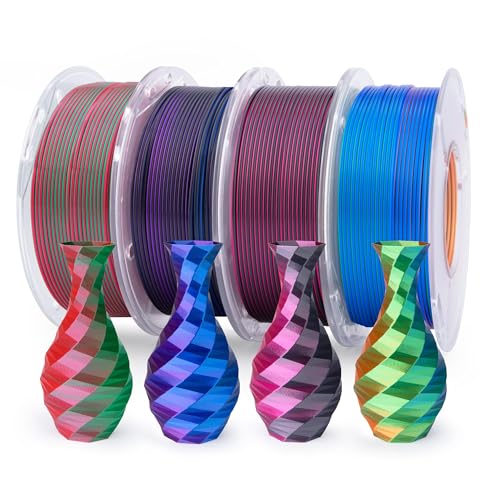 ELEGOO Silk PLA Filament Bundle 1.75mm, Dual and Triple Colors Shiny 3D Printer Filaments Dimensional Accuracy +/- 0.05mm, 4 Pack 250g Spool Multicolors