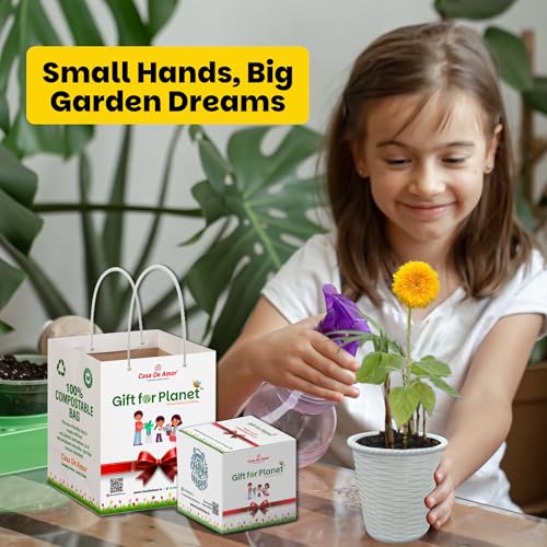 Image of Casa De Amor Gift for Planet Grow Your Own Flower Kit for Kids - DIY Gardening Kit with Pot, Seeds, Soil - Eco-Friendly Return Gift (Set of 12)