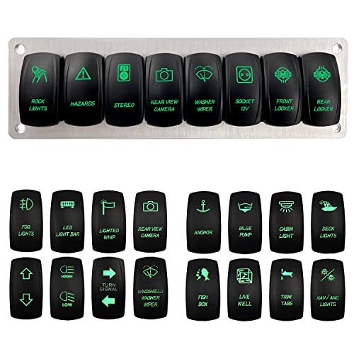 Image of Customize 8 Gang Rocker Switch Panel Green Led UTV Toggle Switch Panel for Car Marine Boat Yacht Jeep Can Am 12V 24V