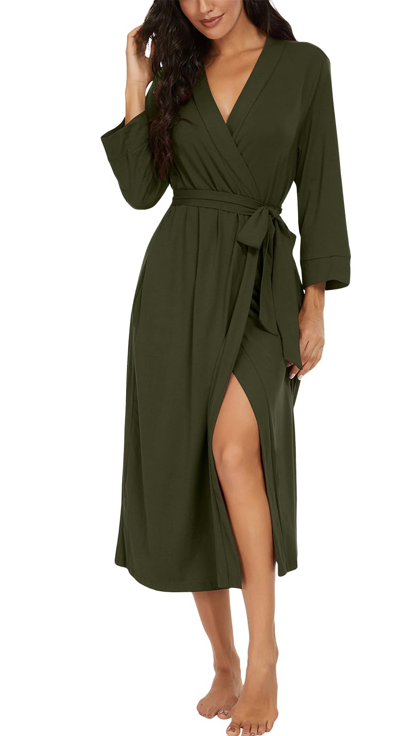 PrinStory Women Long/Short Bathrobe Knit Kimono Robes Soft Womens Dressing Gowns Casual Ladies Loungewear — view 38