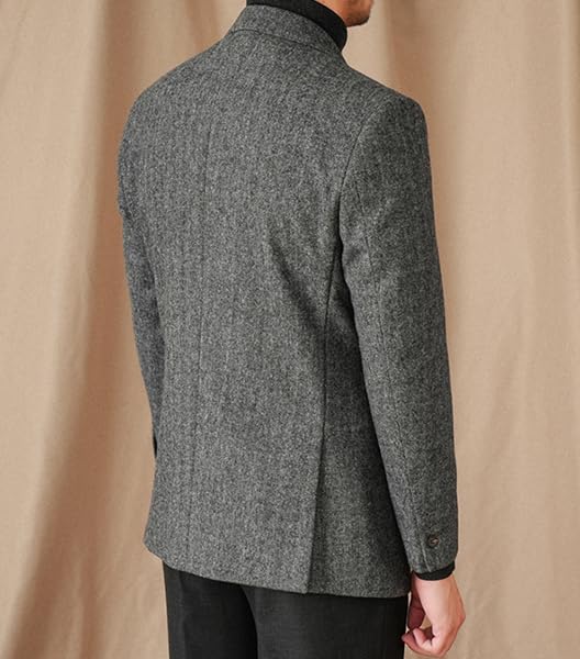 Men's Classic Wool Blazer Tweed 2-Button Single Breasted Sport Coat2