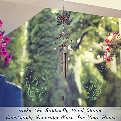 Butterfly Wind Chimes - Wind Chimes For Outside Deep Tone 34 Inches 5 Aluminum Tubes, Birthday Butterfly Gifts For Mom, Grandma, Daughter, Decoration For Home, Garden, Patio, Backyard #TOP4