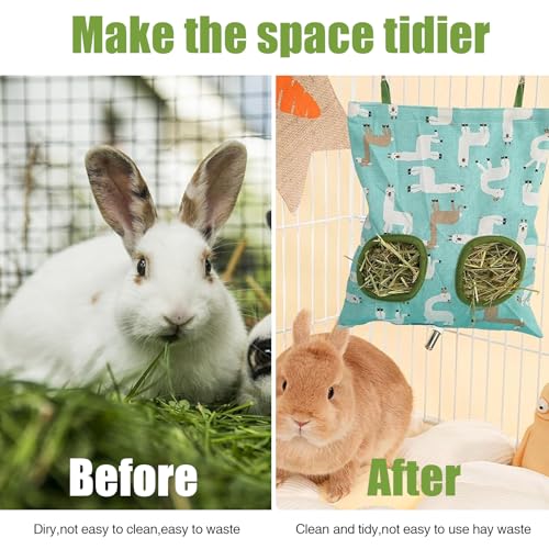 3 Stück Heutasche Kaninchen Klein, 2 Löcher Meerschweinchen Heutasche Kaninchen 28x25 cm Hängender Futtersack für Hasen Chinchillas Hamster Kleine Haustiere und Tiere