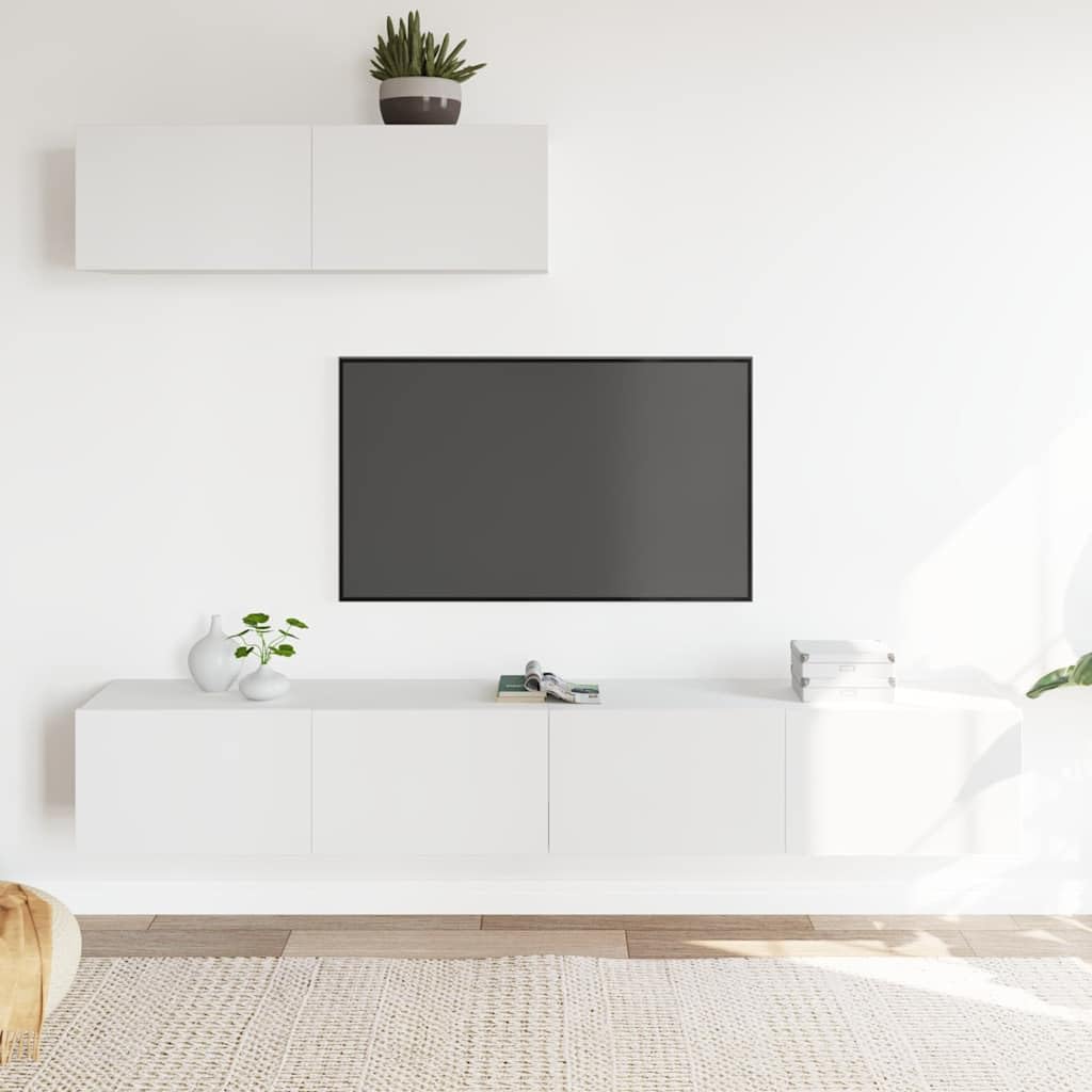 Set di 3 mobili per TV, in legno bianco, con vano portaoggetti, montaggio a parete, 100 x 30 x 30 cm, per soggiorno, home theatre