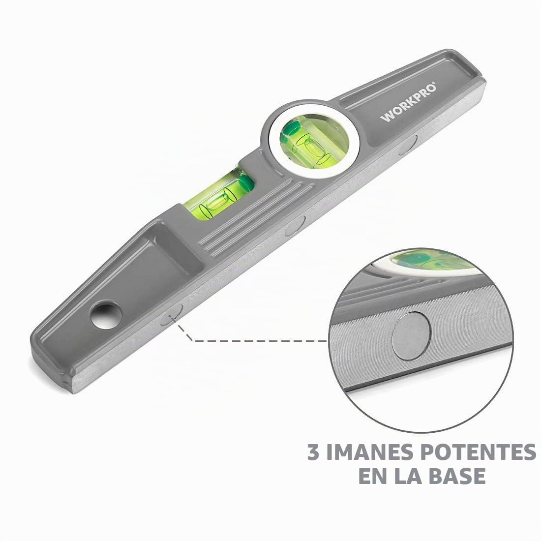 WORKPRO Torpedo - Juego de nivel de burbuja de 3 piezas, 22,8 cm (magnético), 40,6 cm (no magnético), 61 cm (no magnético), medición por burbujas, transparente, verde