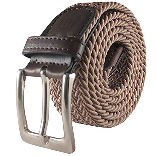 BESTA Men's Stretch Belt, Braided Elastic Strap, PU Leather Accents, 35mm (1 3/8 Inches) Wide