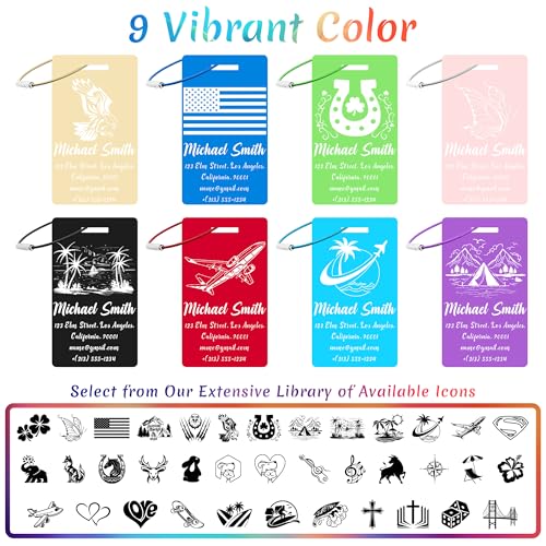 4 PCS Personalized Luggage Tags for Suitcase, Custom Engraved Aluminum Luggage Tags with Your Personalized Text Logo, Metal Name Tags with Steel Loop for Bag, Suitcase, Backpack (Black, Large)3