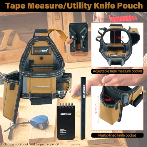 Image of MELOTOUGH 7-Pocket Technician Pouch-Small Pocket Tool Belt Pouch with Belt Clip,Clip on Larger Pockets & Loop, Clip on-Tool Holder Accessory