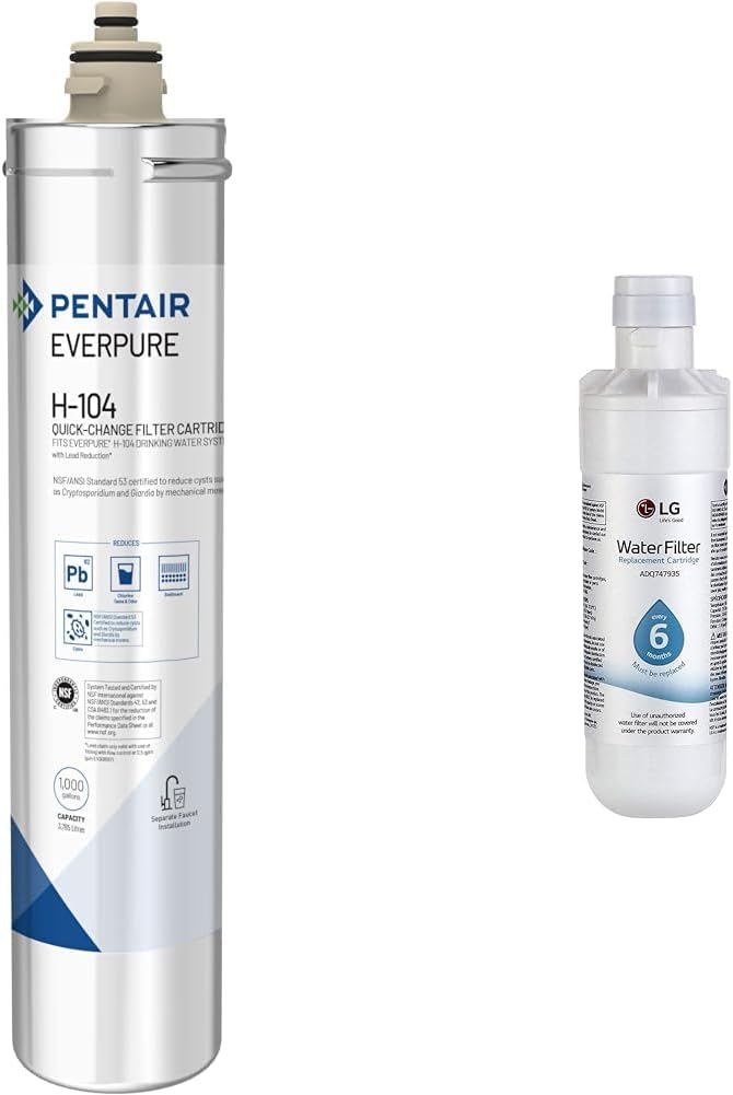 Pentair Everpure H-104 Quick-Change Filter Cartridge, EV961211 & LG LT1000P - 6 Month / 200 Gallon Capacity Replacement Refrigerator Water Filter (NSF42, NSF53, and NSF401), White